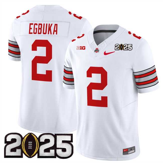 Men%27s Ohio State Buckeyes #2 Emeka Egbuka White 2025 CFP Final Patch F.U.S.E. Vapor Limited Stitched Jersey Dzhi